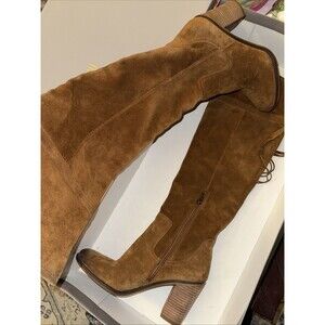 Brown High Heeled Franco Sarto Suede Boots Size 9.5 Medium (Over The Knee)